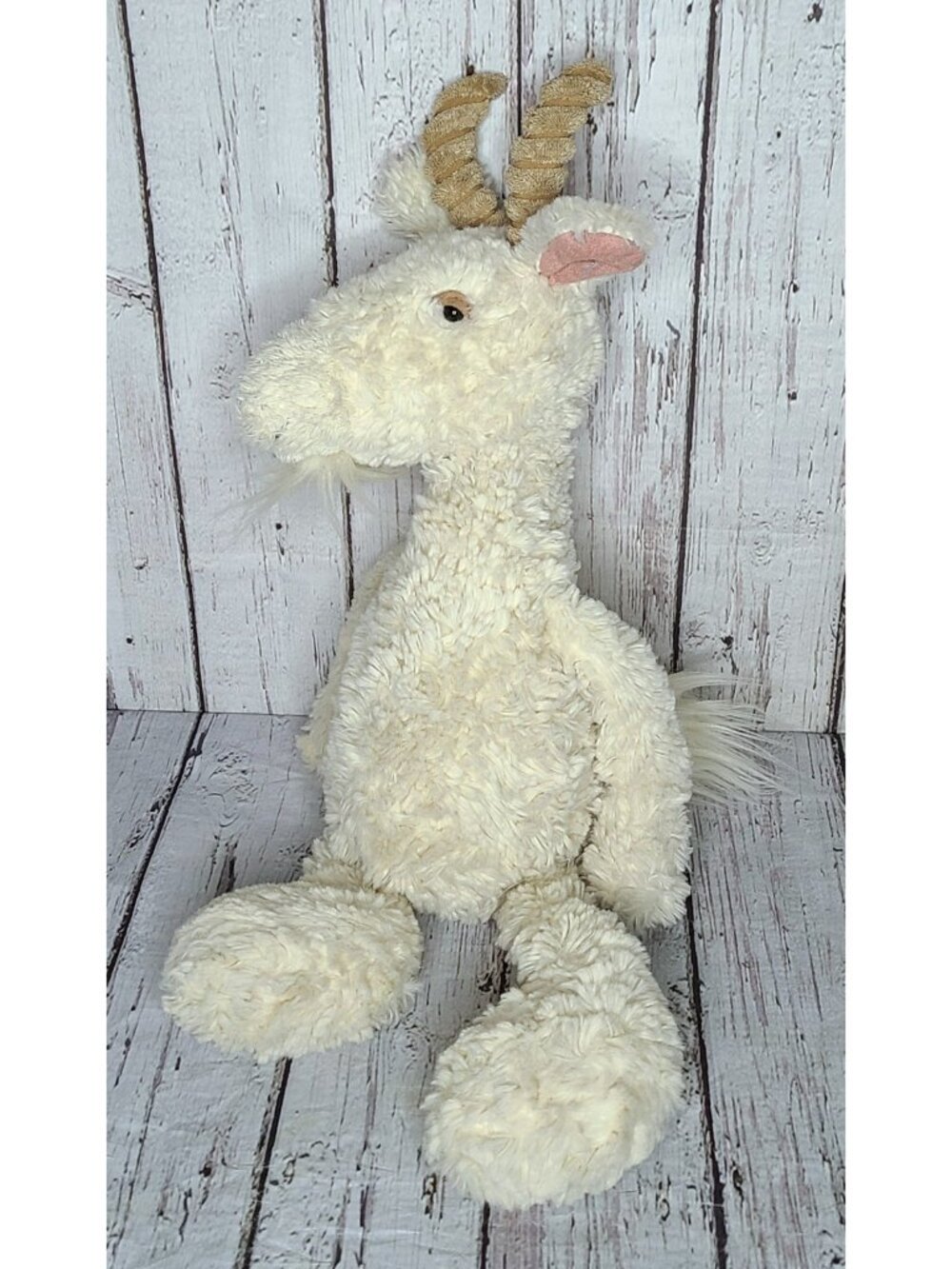 15" Jellycat Furryosity Billy Goat Plush Corduroy Horns Retired Cream Tan